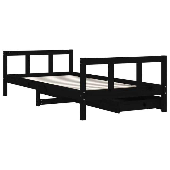 sengeramme til juniorseng m. skuffer 90x190 cm massivt fyr sort