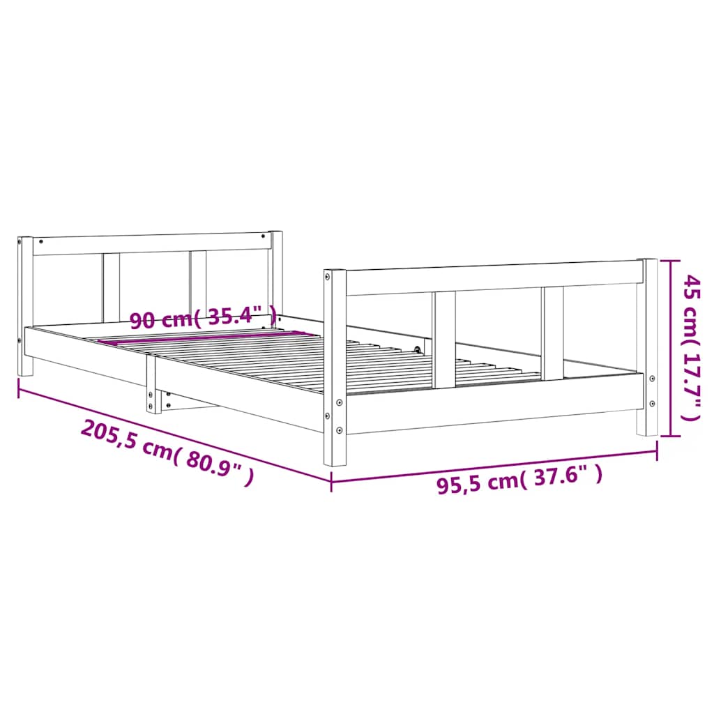 sengeramme til juniorseng 90x200 cm massivt fyrretræ