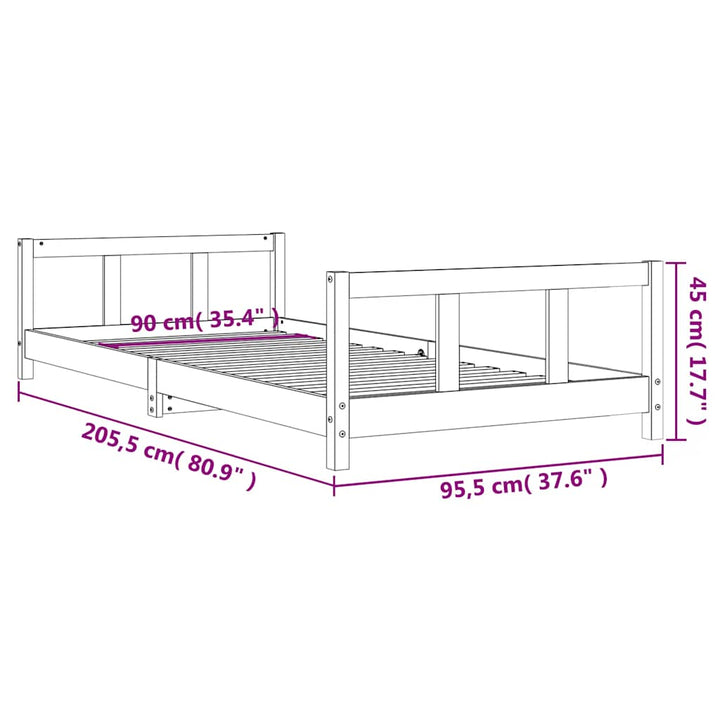 sengeramme til juniorseng 90x200 cm massivt fyrretræ