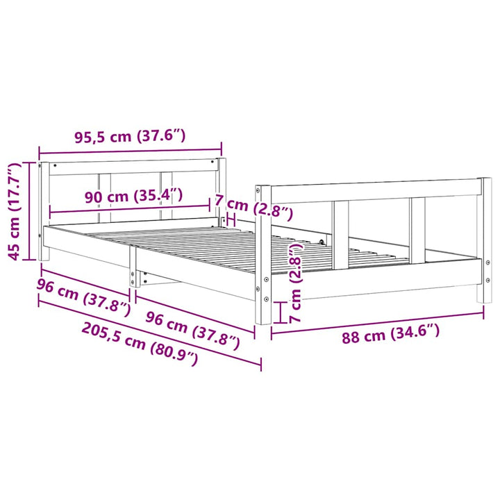 sengeramme til juniorseng 90x200 cm massivt fyrretræ