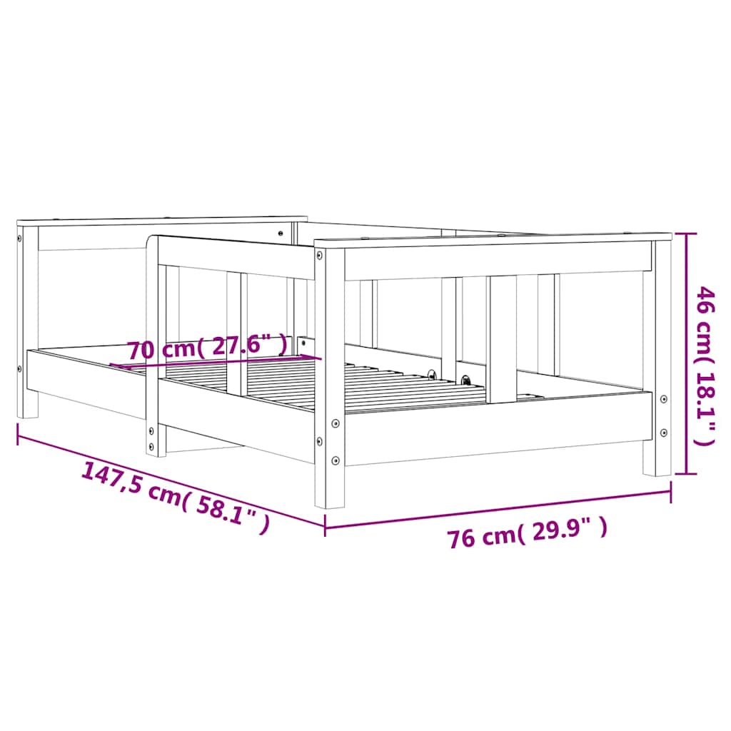 sengeramme til juniorseng 70x140 cm massivt fyrretræ hvid