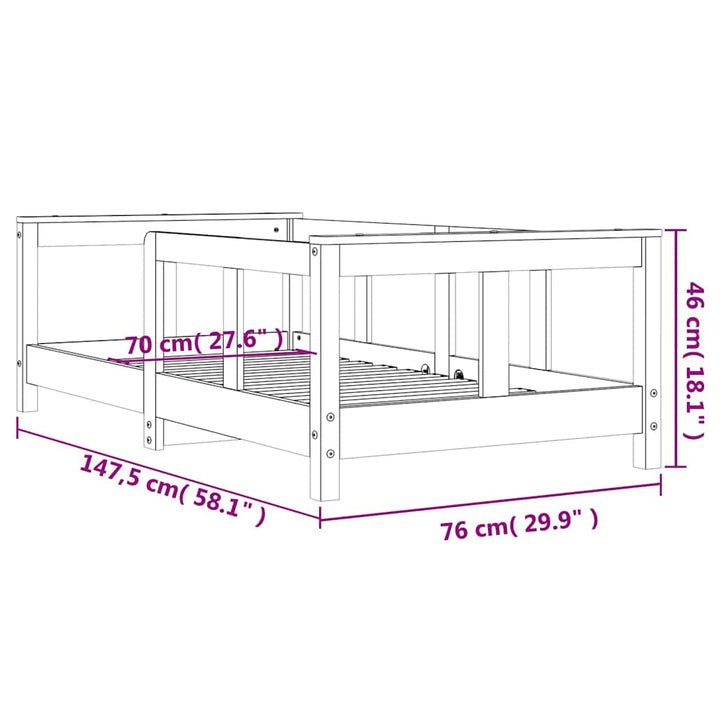 sengeramme til juniorseng 70x140 cm massivt fyrretræ hvid