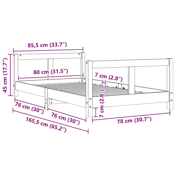 sengeramme til juniorseng 80x160 cm massivt fyrretræ