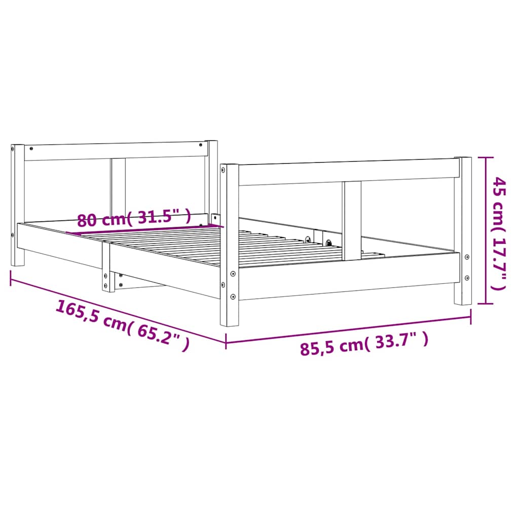 sengeramme til juniorseng 80x160 cm massivt fyrretræ hvid