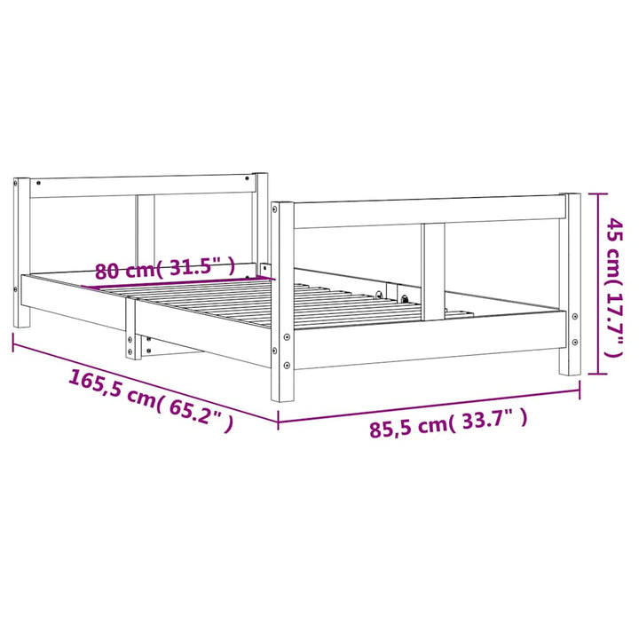 sengeramme til juniorseng 80x160 cm massivt fyrretræ hvid