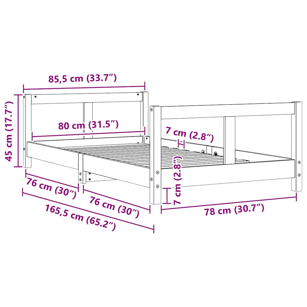 sengeramme til juniorseng 80x160 cm massivt fyrretræ hvid