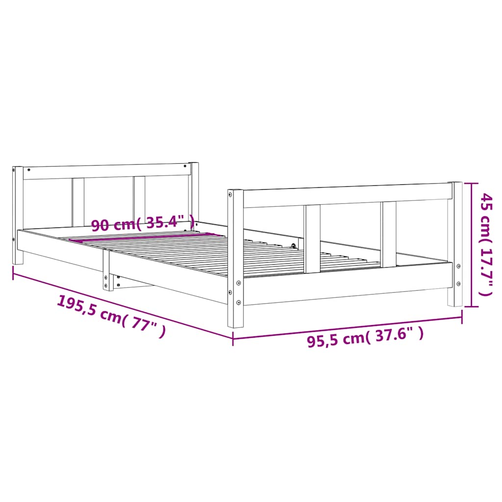 sengeramme til juniorseng 90x190 cm massivt fyrretræ