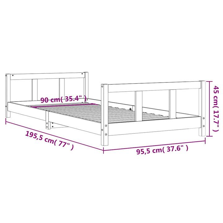 sengeramme til juniorseng 90x190 cm massivt fyrretræ