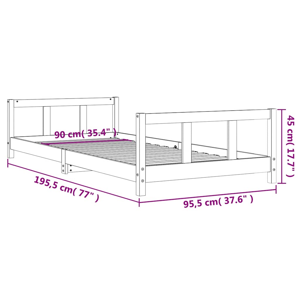 sengeramme til juniorseng 90x190 cm massivt fyrretræ hvid