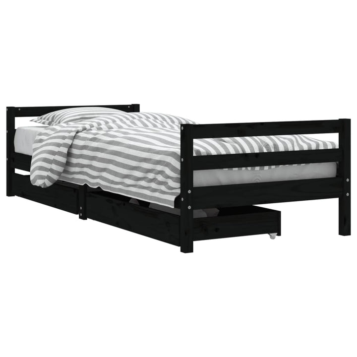 sengeramme til juniorseng m. skuffer 90x200 cm massivt fyr sort