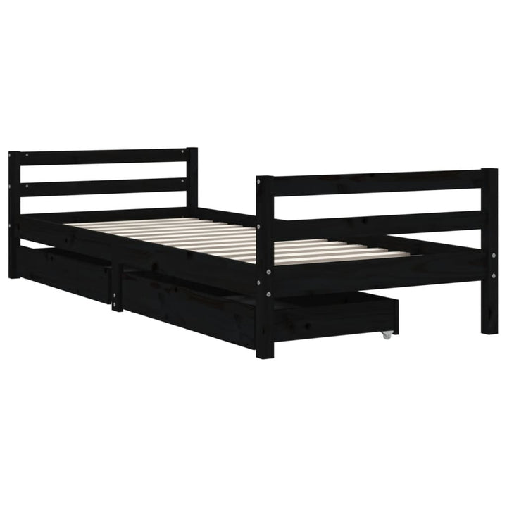 sengeramme til juniorseng m. skuffer 90x200 cm massivt fyr sort