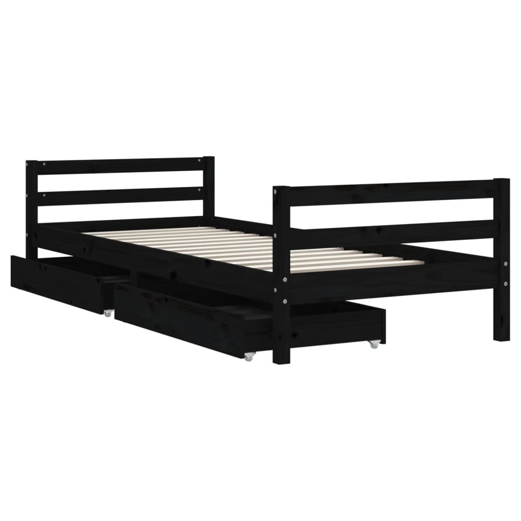 sengeramme til juniorseng m. skuffer 90x200 cm massivt fyr sort