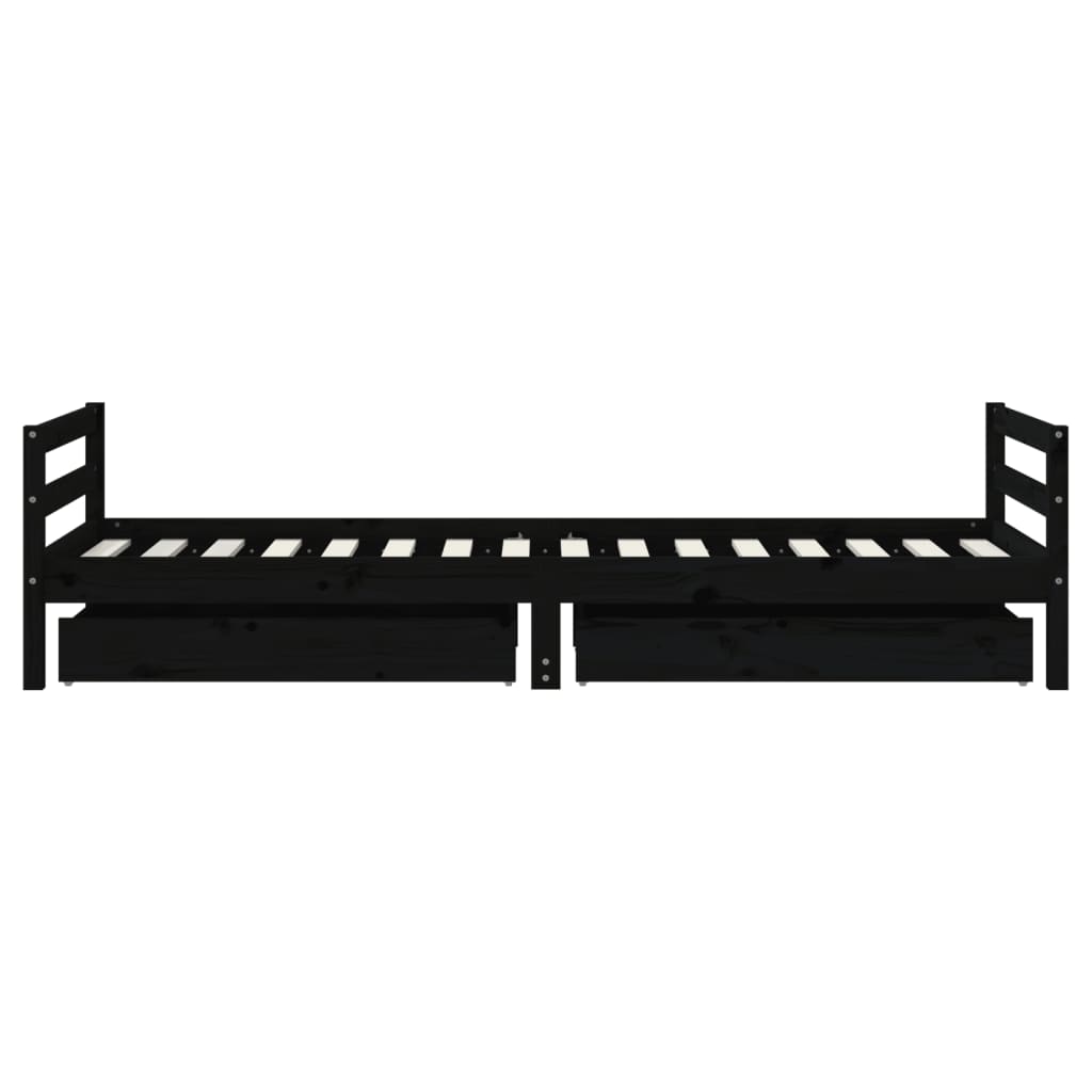 sengeramme til juniorseng m. skuffer 90x200 cm massivt fyr sort