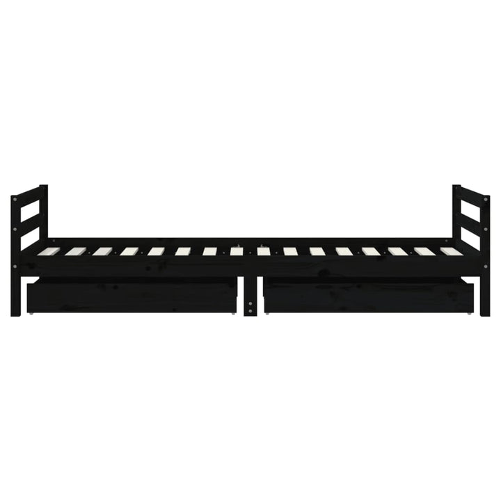 sengeramme til juniorseng m. skuffer 90x200 cm massivt fyr sort
