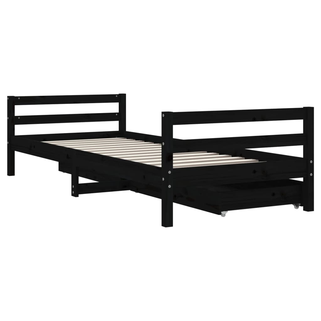 sengeramme til juniorseng m. skuffer 90x200 cm massivt fyr sort