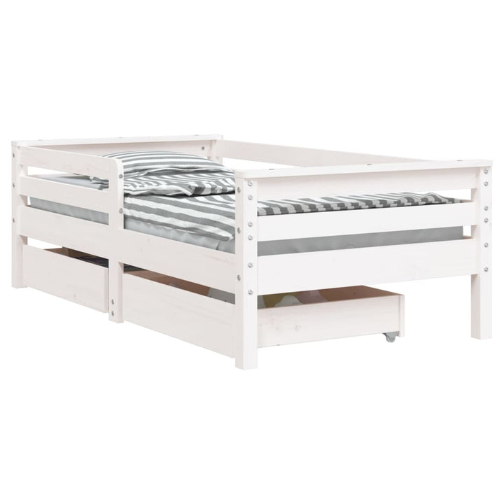sengeramme til juniorseng m. skuffer 70x140 cm massivt fyr hvid