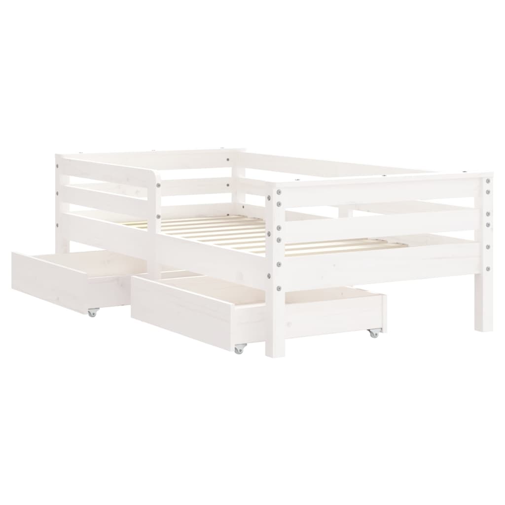 sengeramme til juniorseng m. skuffer 70x140 cm massivt fyr hvid