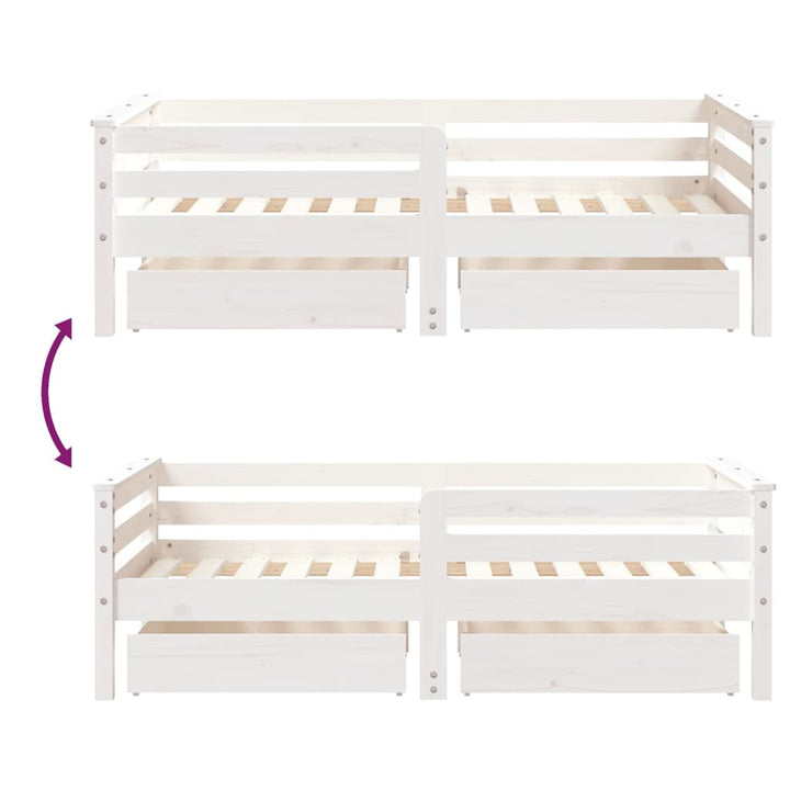 sengeramme til juniorseng m. skuffer 70x140 cm massivt fyr hvid
