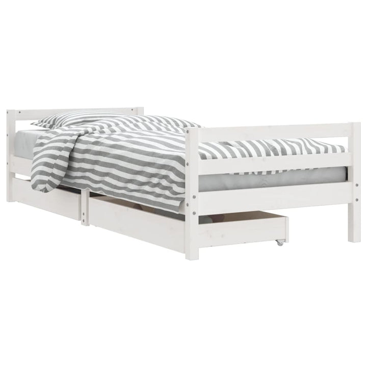 sengeramme til juniorseng m. skuffer 90x190 cm massivt fyr hvid