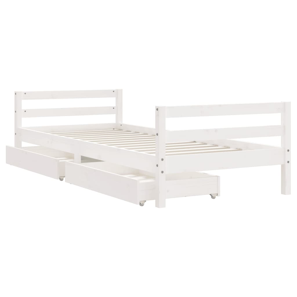 sengeramme til juniorseng m. skuffer 90x190 cm massivt fyr hvid
