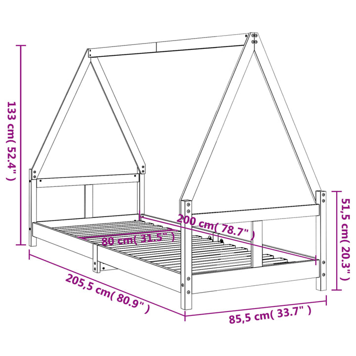 sengeramme til juniorseng 80x200 cm massivt fyrretræ