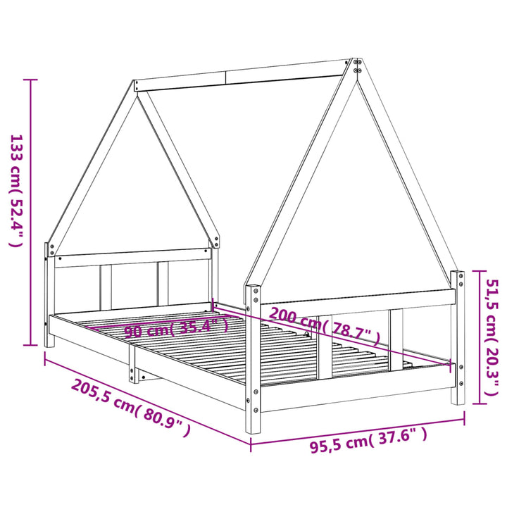 sengeramme til juniorseng 90x200 cm massivt fyrretræ hvid