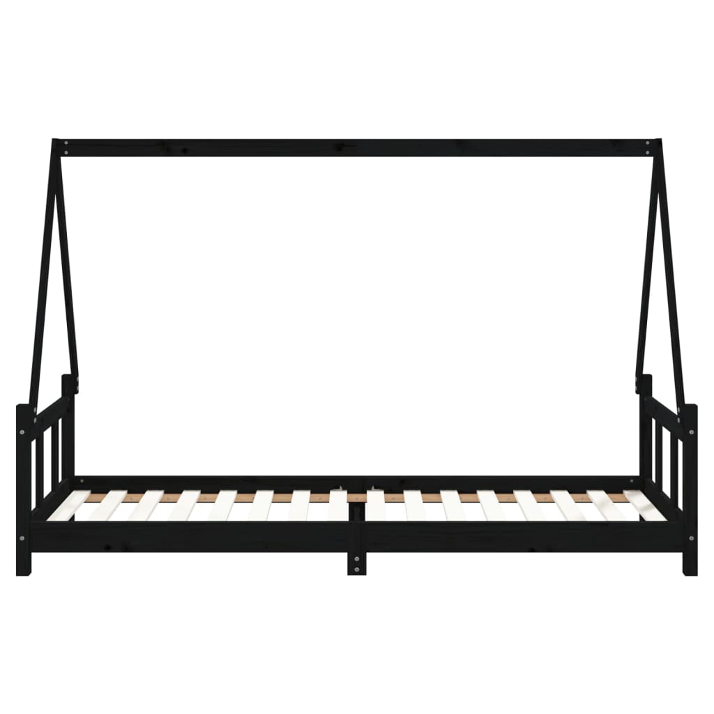 sengeramme til juniorseng 90x200 cm massivt fyrretræ sort