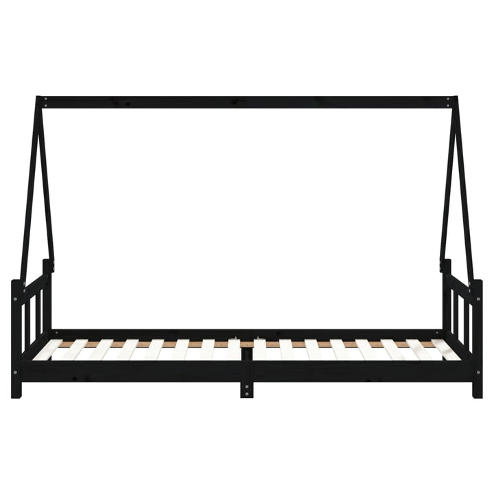 sengeramme til juniorseng 90x200 cm massivt fyrretræ sort