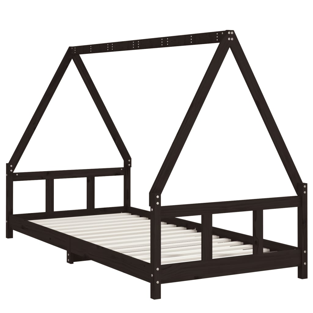 sengeramme til juniorseng 90x200 cm massivt fyrretræ sort