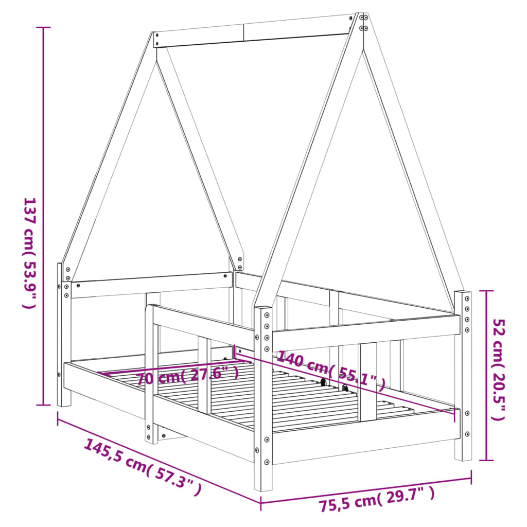 sengeramme til juniorseng 70x140 cm massivt fyrretræ