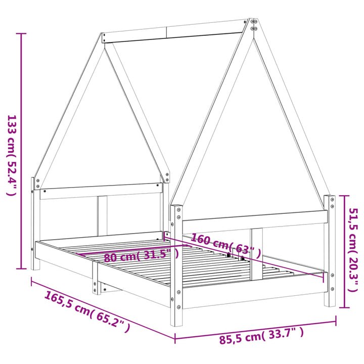 sengeramme til juniorseng 80x160 cm massivt fyrretræ hvid
