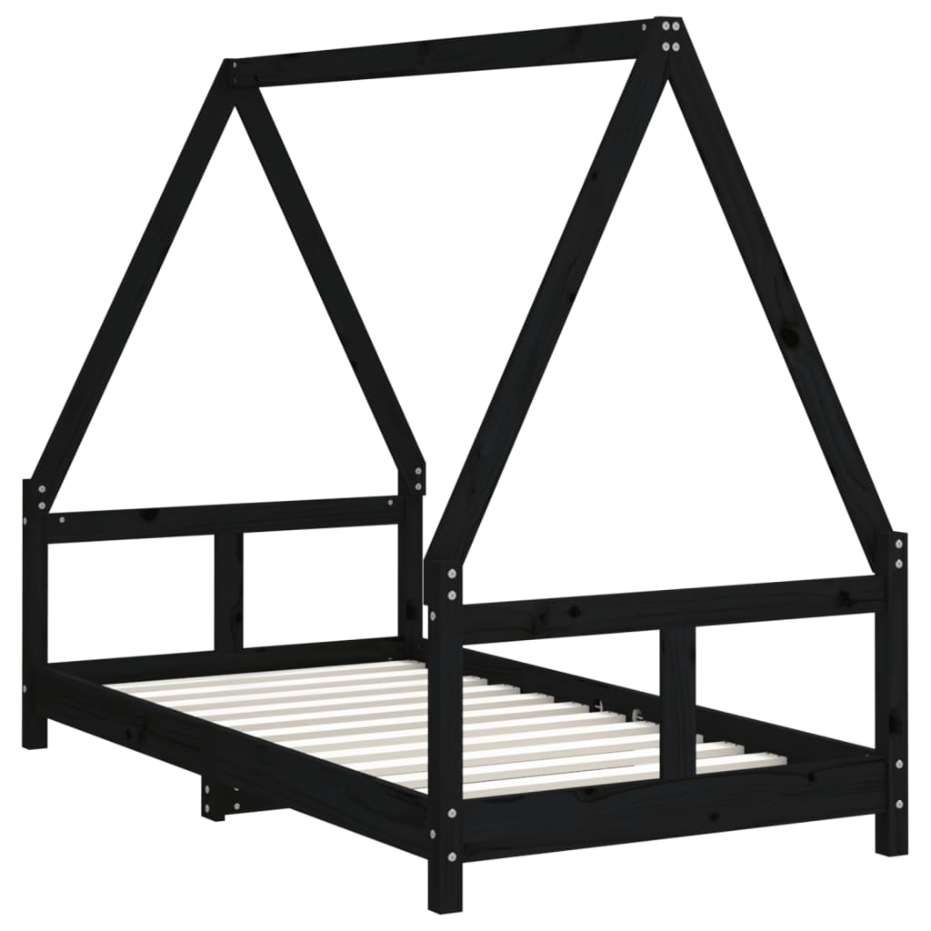 sengeramme til juniorseng 80x160 cm massivt fyrretræ sort