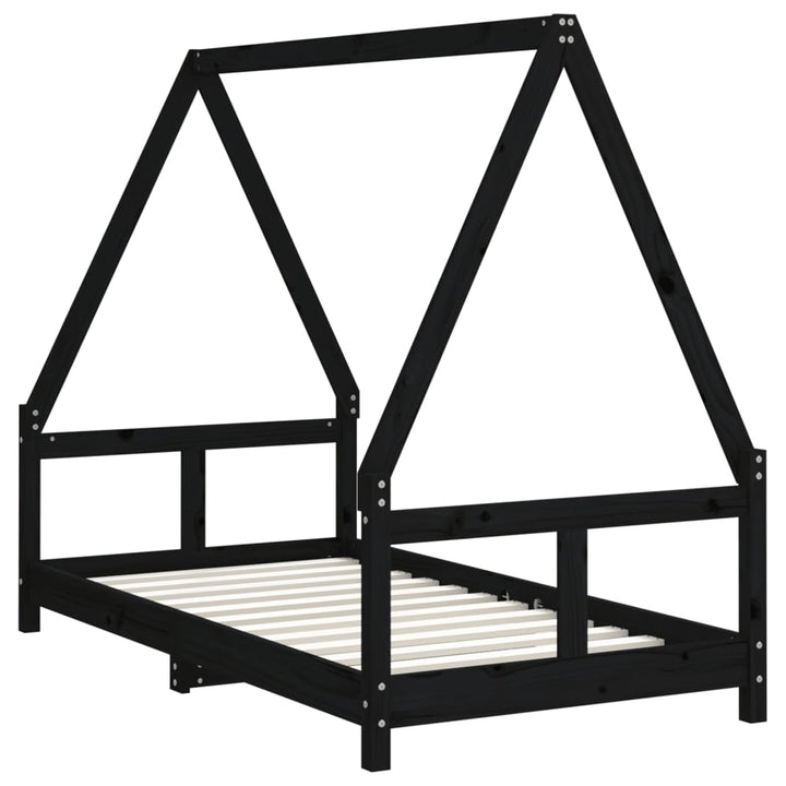 sengeramme til juniorseng 80x160 cm massivt fyrretræ sort