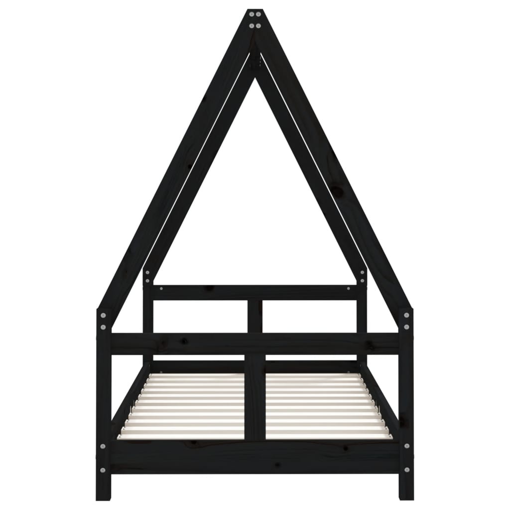 sengeramme til juniorseng 80x160 cm massivt fyrretræ sort