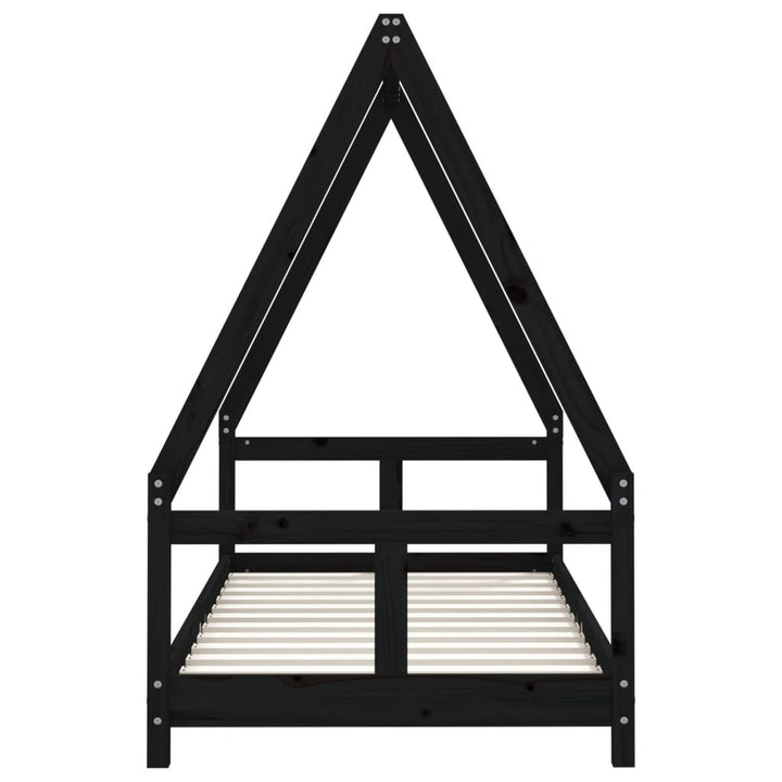 sengeramme til juniorseng 80x160 cm massivt fyrretræ sort