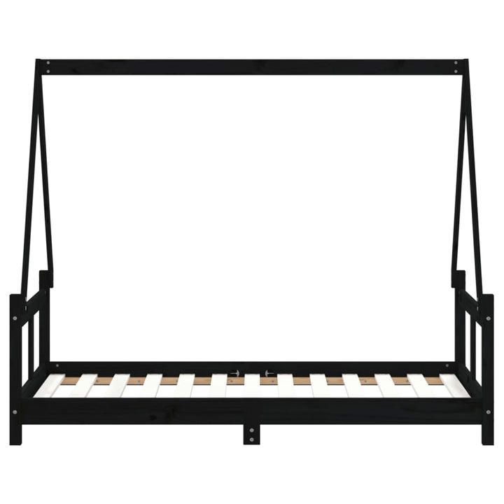sengeramme til juniorseng 80x160 cm massivt fyrretræ sort