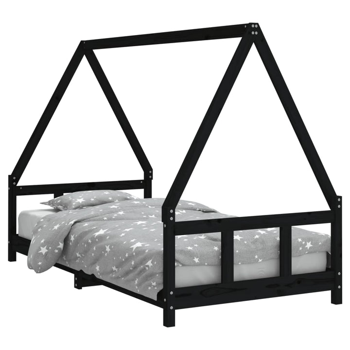 sengeramme til juniorseng 90x190 cm massivt fyrretræ sort