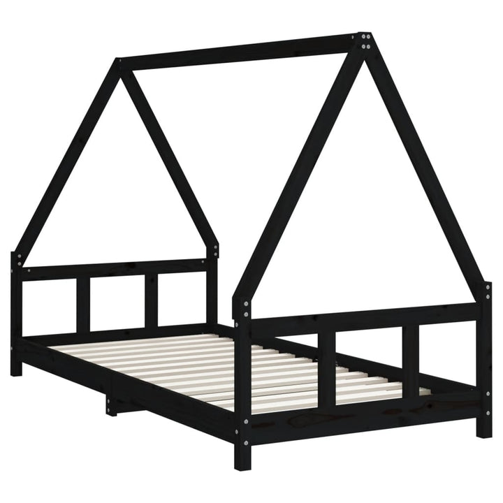 sengeramme til juniorseng 90x190 cm massivt fyrretræ sort