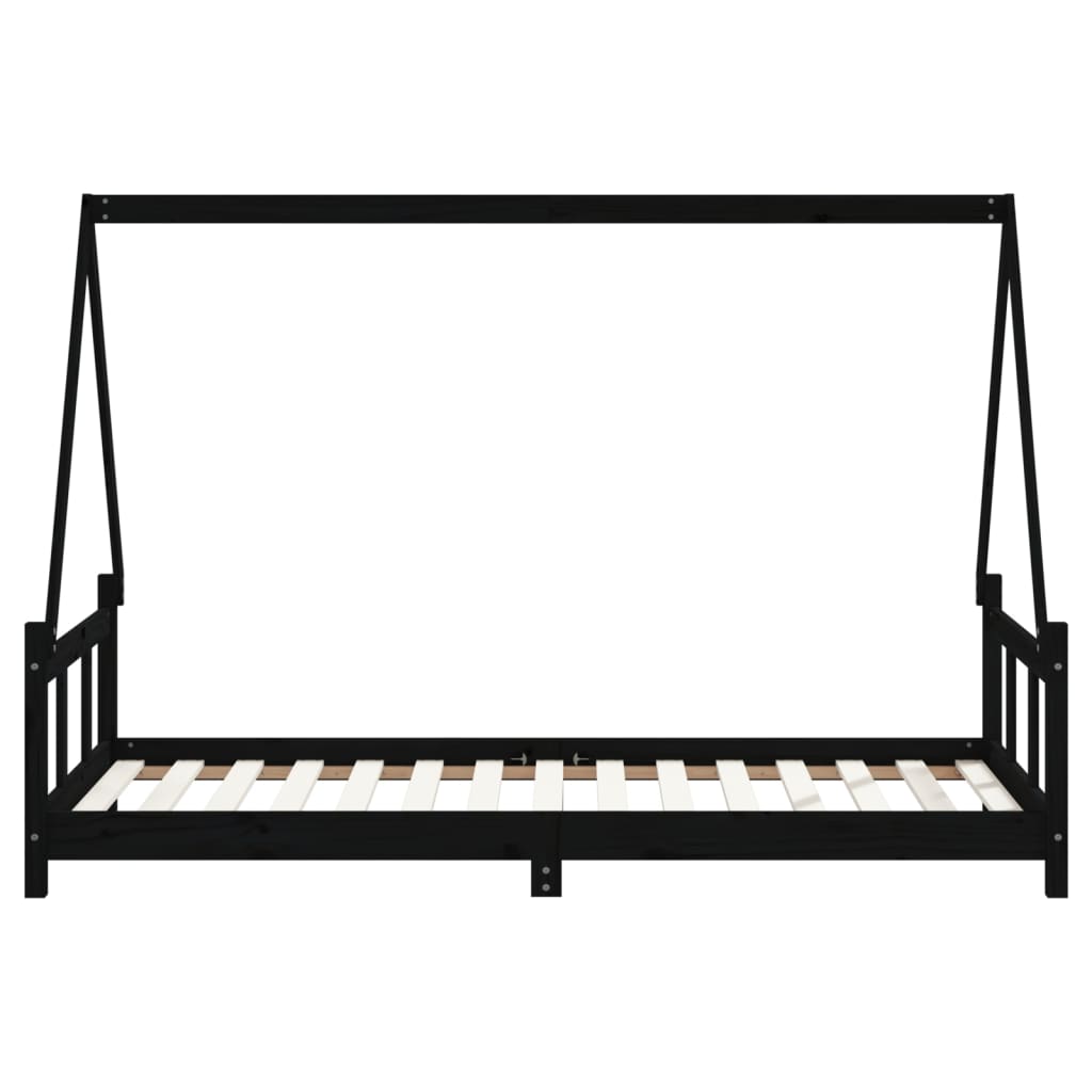 sengeramme til juniorseng 90x190 cm massivt fyrretræ sort