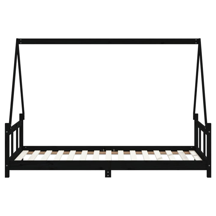sengeramme til juniorseng 90x190 cm massivt fyrretræ sort
