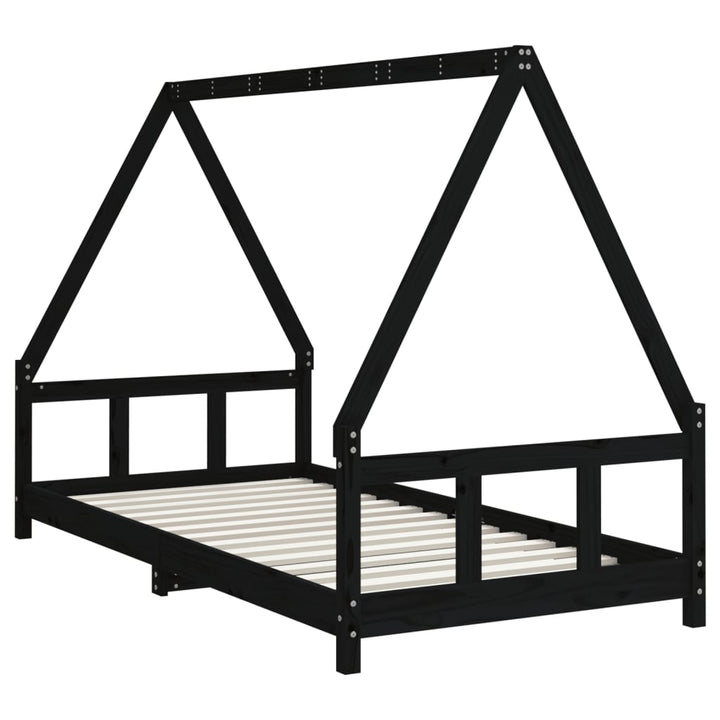 sengeramme til juniorseng 90x190 cm massivt fyrretræ sort