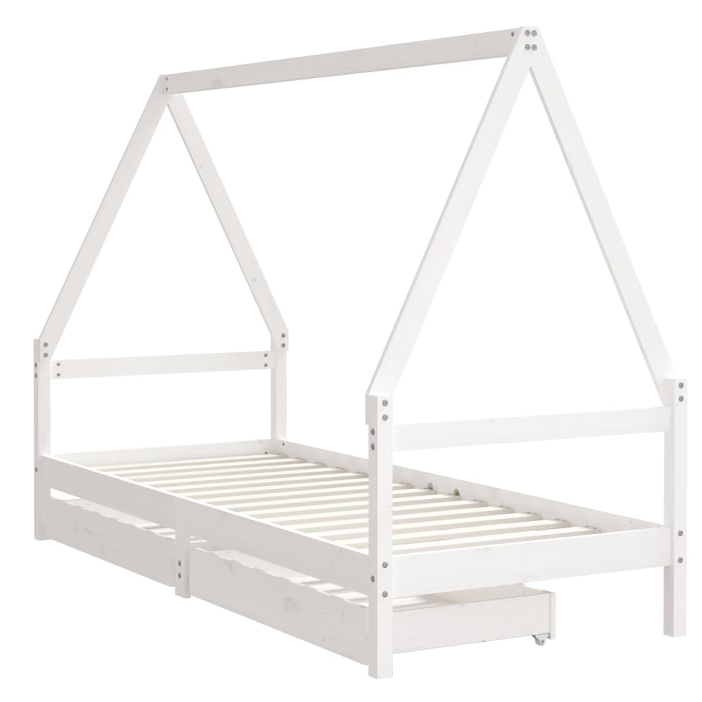 sengeramme til juniorseng m. skuffer 80x200 cm massivt fyr hvid