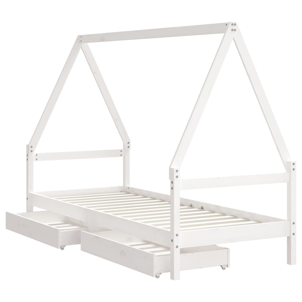 sengeramme til juniorseng m. skuffer 80x200 cm massivt fyr hvid