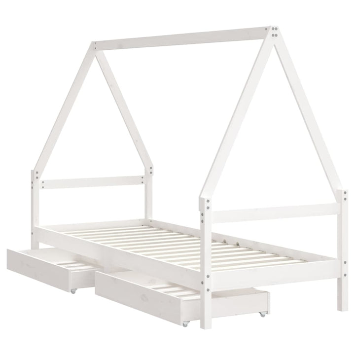 sengeramme til juniorseng m. skuffer 80x200 cm massivt fyr hvid