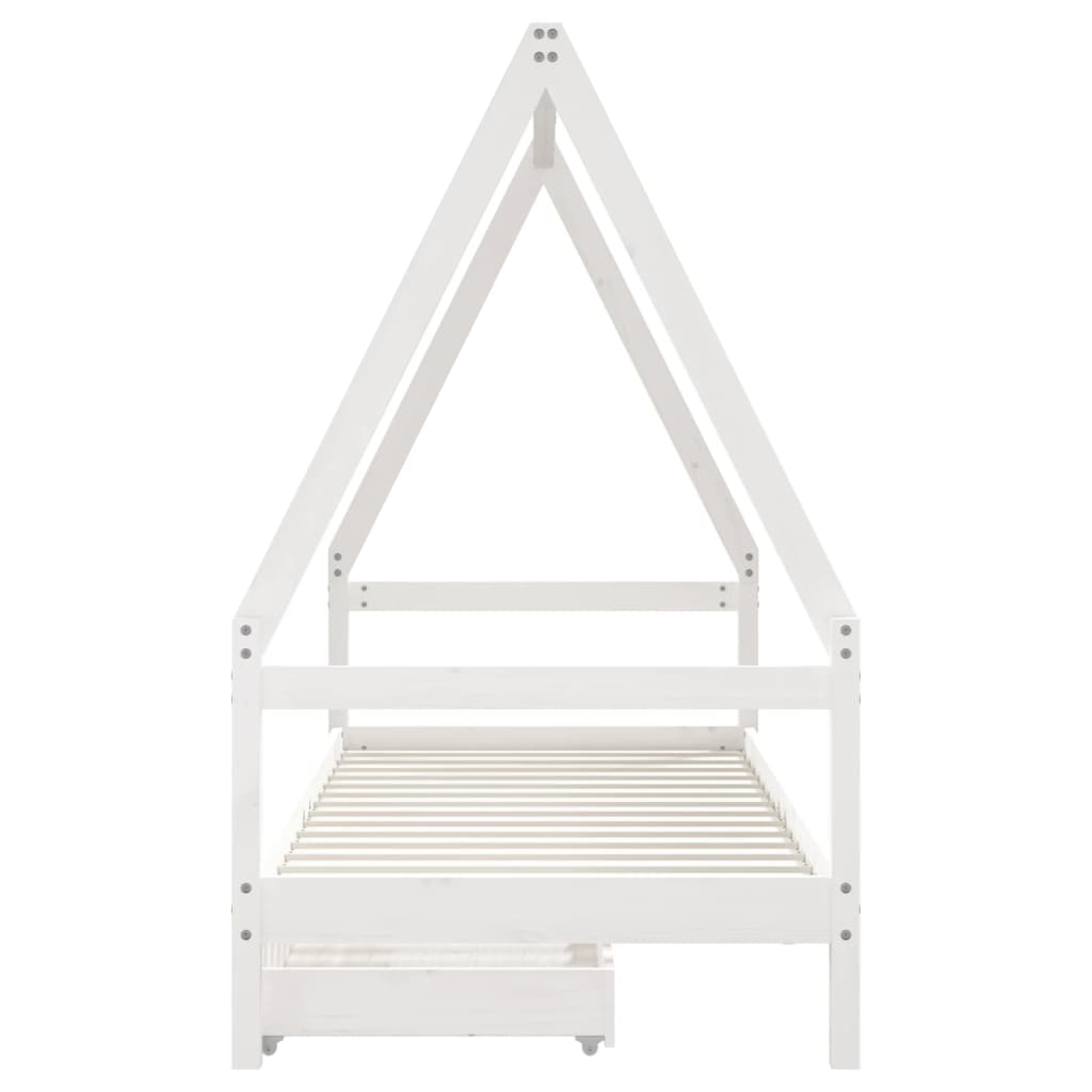 sengeramme til juniorseng m. skuffer 80x200 cm massivt fyr hvid