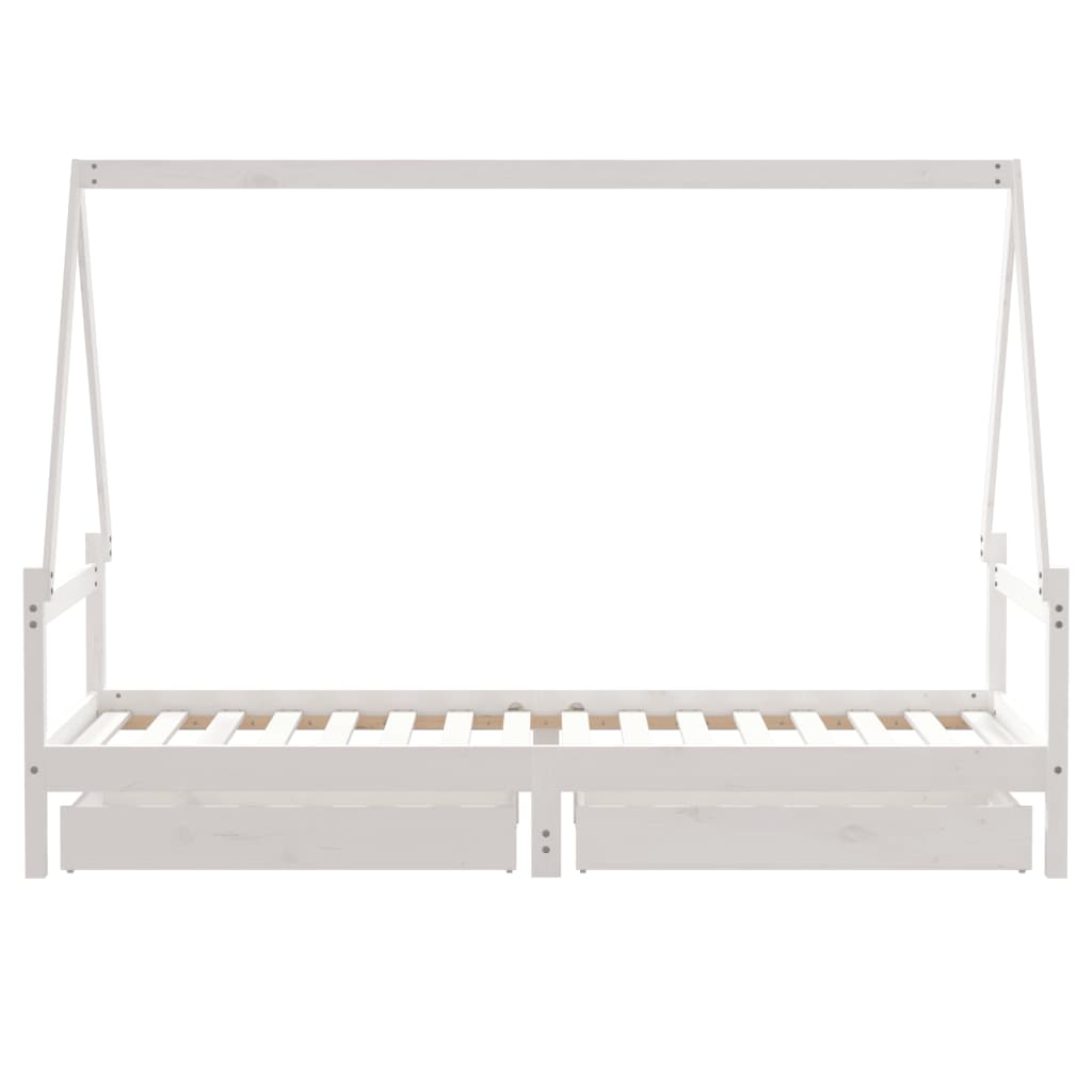 sengeramme til juniorseng m. skuffer 80x200 cm massivt fyr hvid