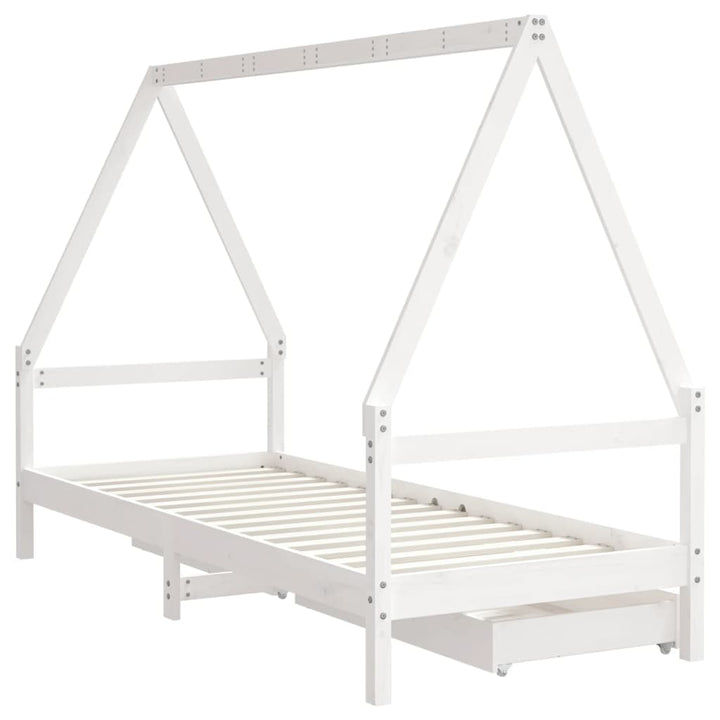 sengeramme til juniorseng m. skuffer 80x200 cm massivt fyr hvid