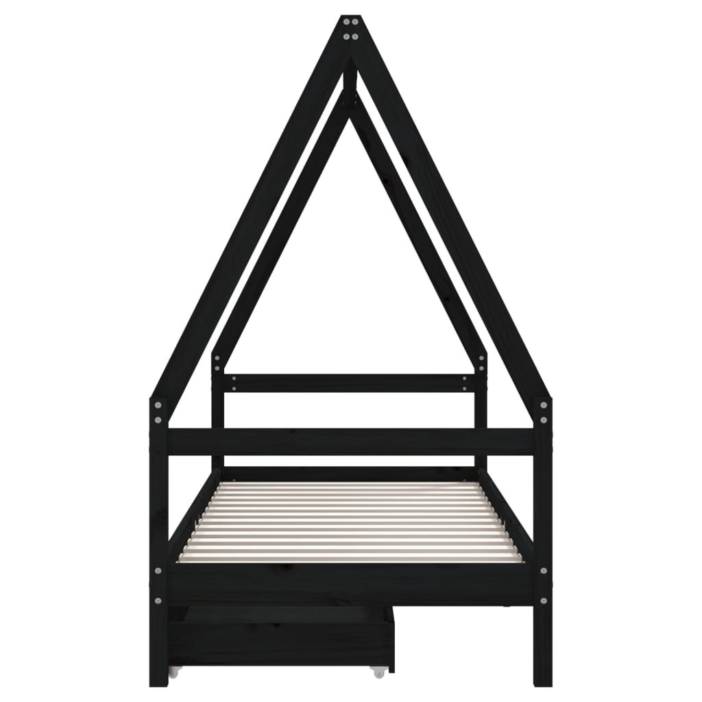 sengeramme til juniorseng m. skuffer 80x200 cm massivt fyr sort