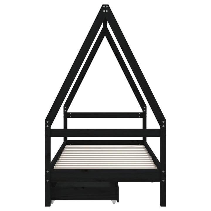 sengeramme til juniorseng m. skuffer 80x200 cm massivt fyr sort