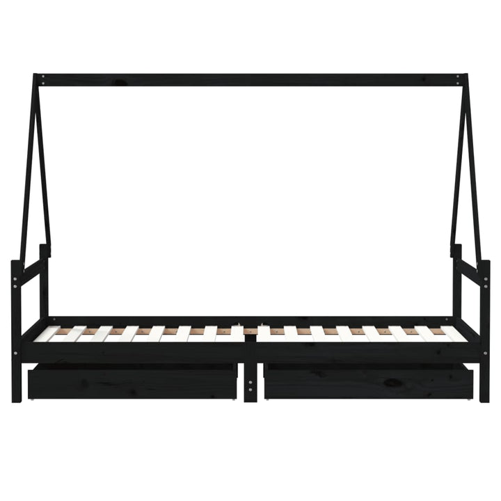 sengeramme til juniorseng m. skuffer 80x200 cm massivt fyr sort